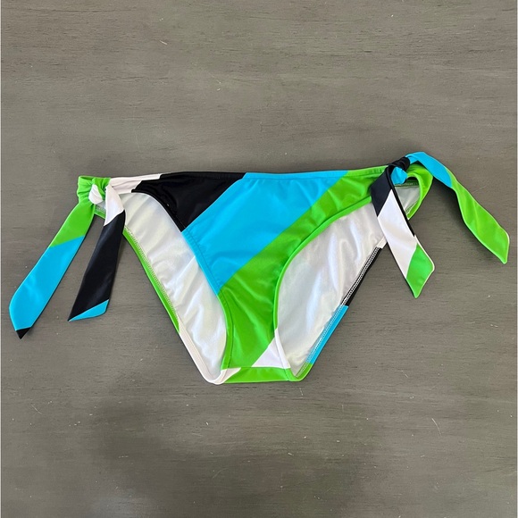 Island Soul Blue Black White Diagonal Stripe Moderate Coverage Bikini Bottom L - Picture 1 of 3